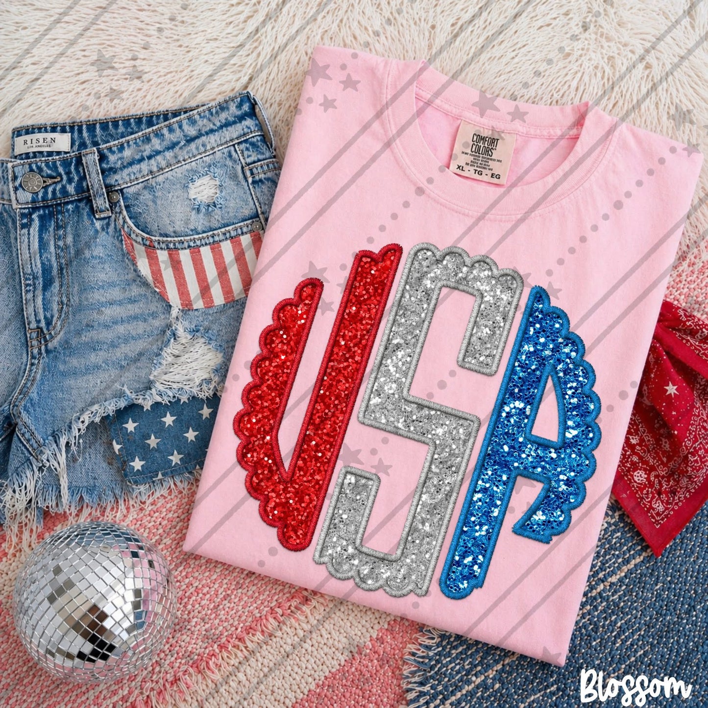 USA Faux Glitter & Embroidery