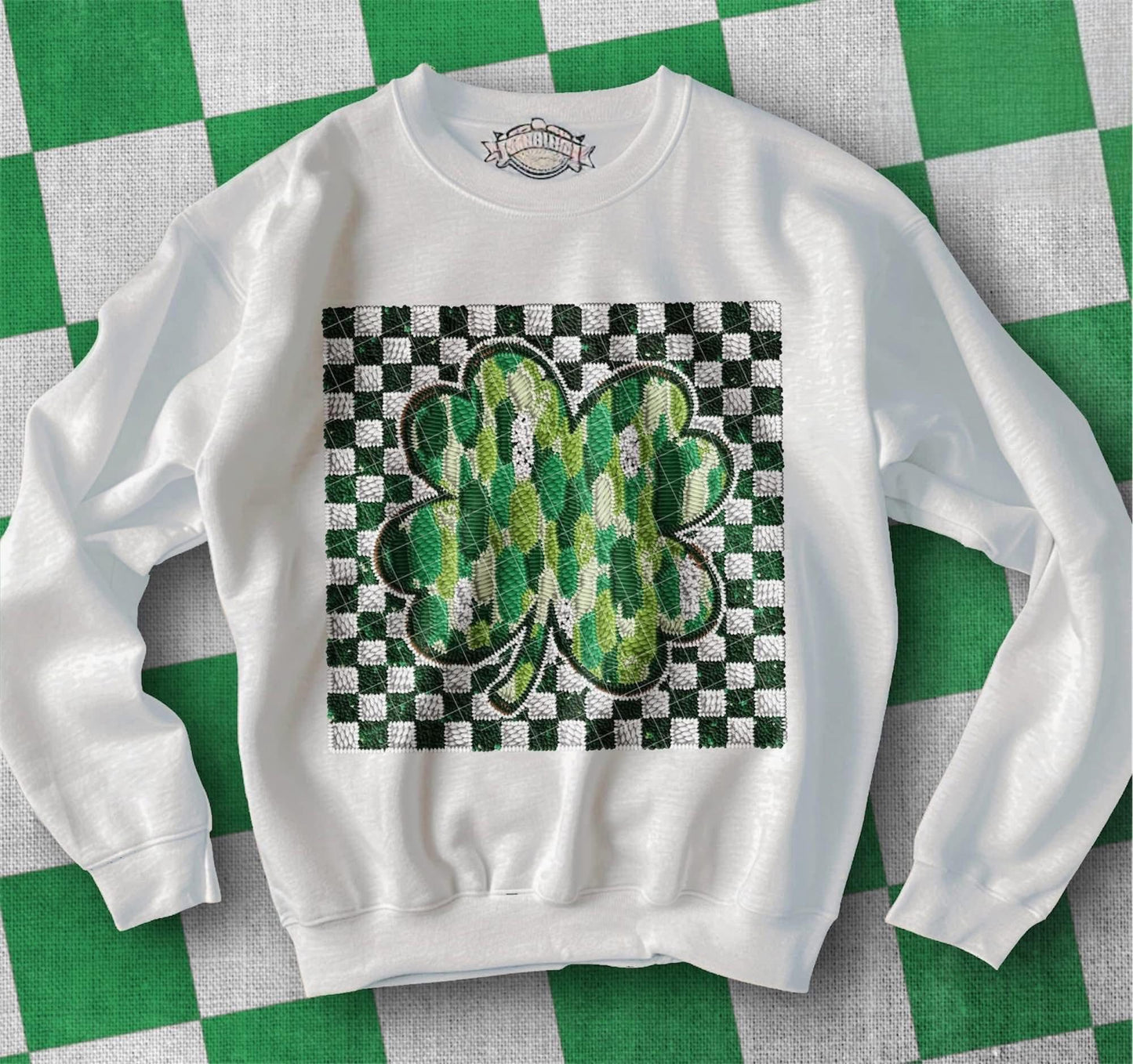 Checkered Shamrock Faux Embroidery (Adult)